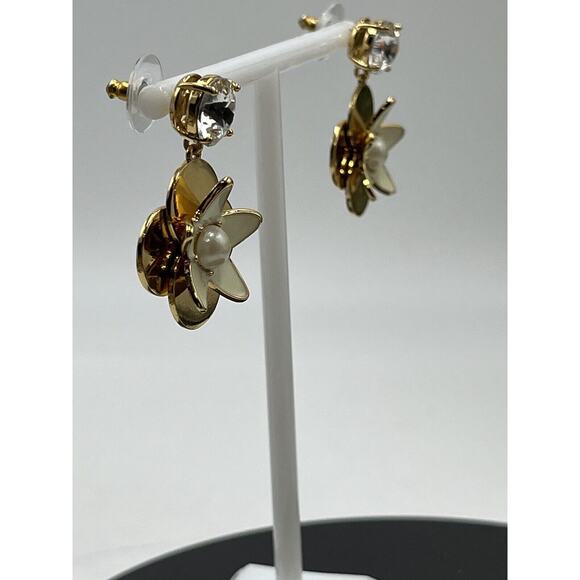 Kate Spade Cream Window Seat Floral Bouquet Rhinestone Pearl Dangle Drop Earring - Picture 6 of 11